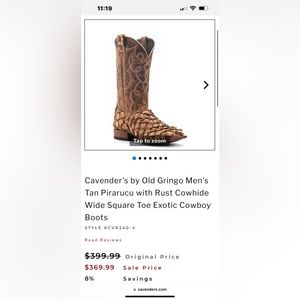 Cavender's Men’s with Rust Cowhide Wide Square Toe Exotic Cowboy Boots